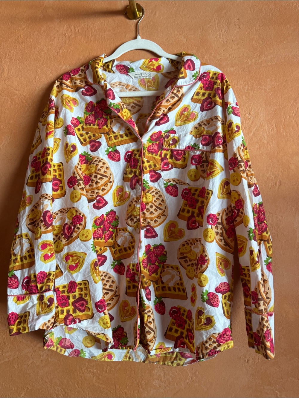 Printfresh Organic Cotton Waffle & Strawberry Pajama Button Front Top Size L